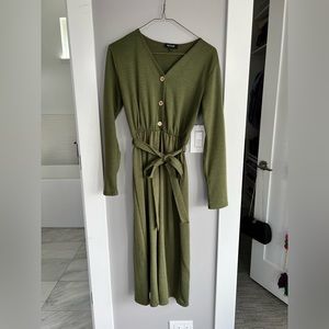 Army Green Shin-Length Dress